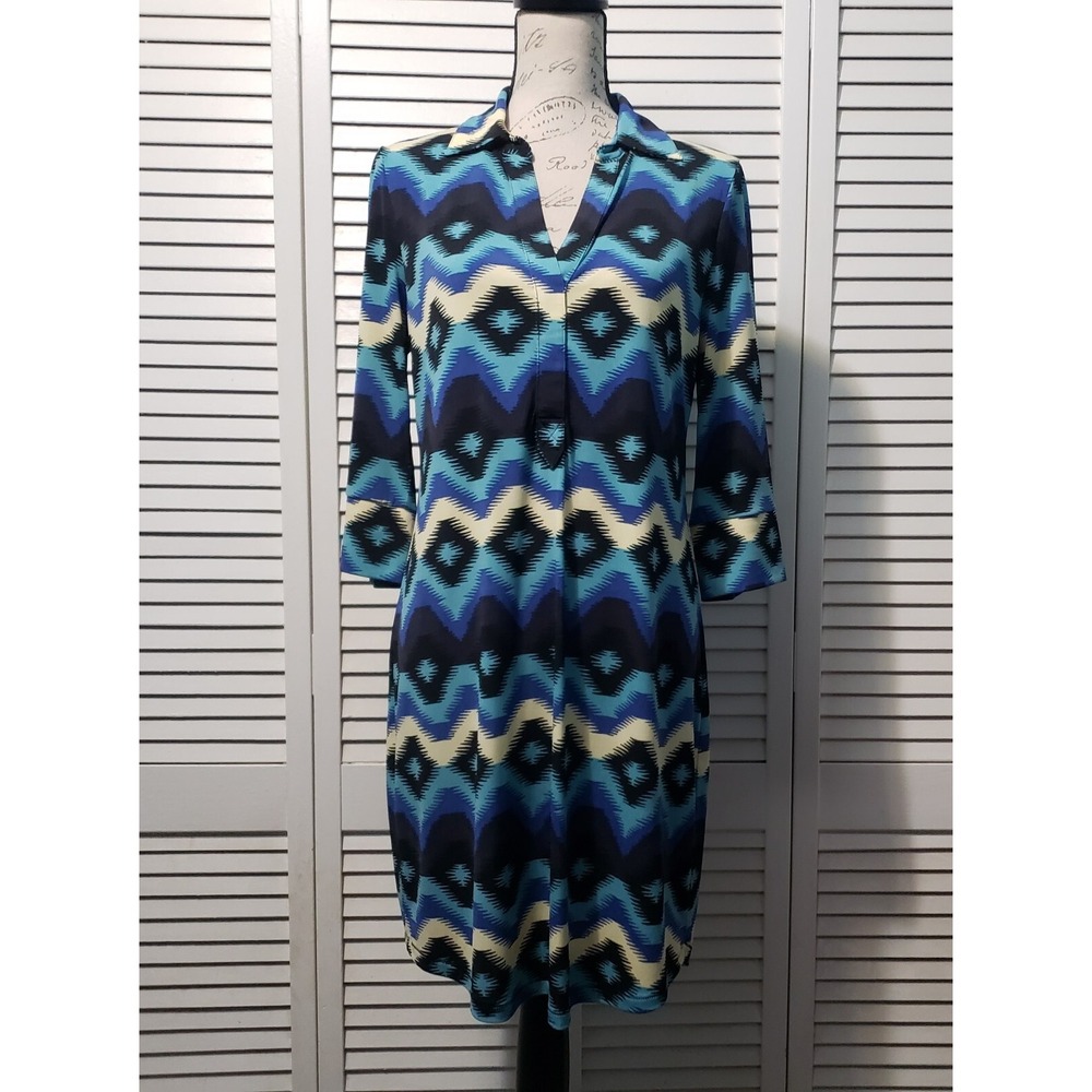 RACHEL Rachel Roy Collard Shirt Dress‎ Women's Large Geometric Print Knee Length